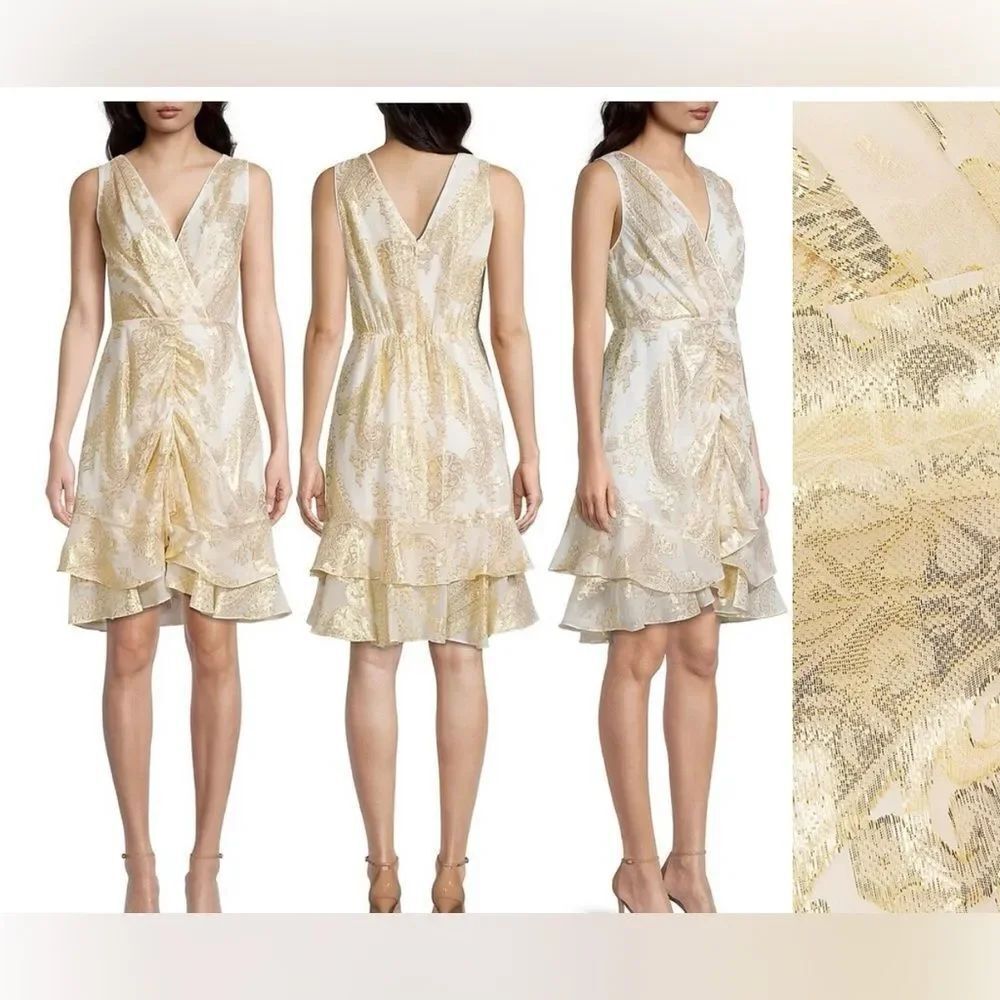 NEW Kobi Halperin Orly Metalic Paisley Silk Blend Gathering Mini Dress Size XS